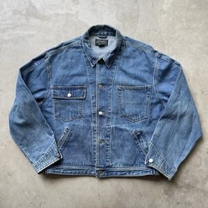 Vintage Polo Country Boxy Cropped Denim Jacket L Heavyweight Ralph Lauren